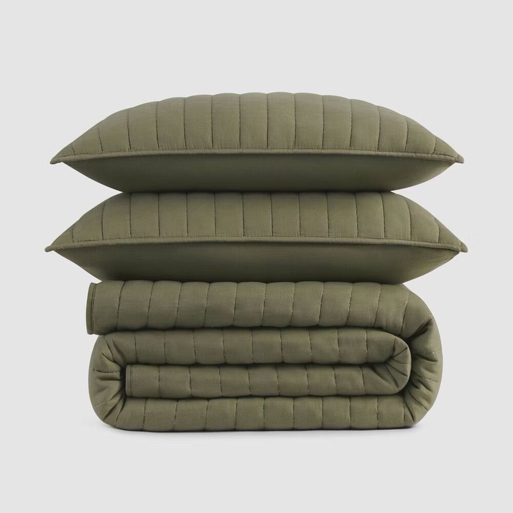 Jeremiah Brent Home 3pc King Rice Stitch Gauze Quilt Set Green